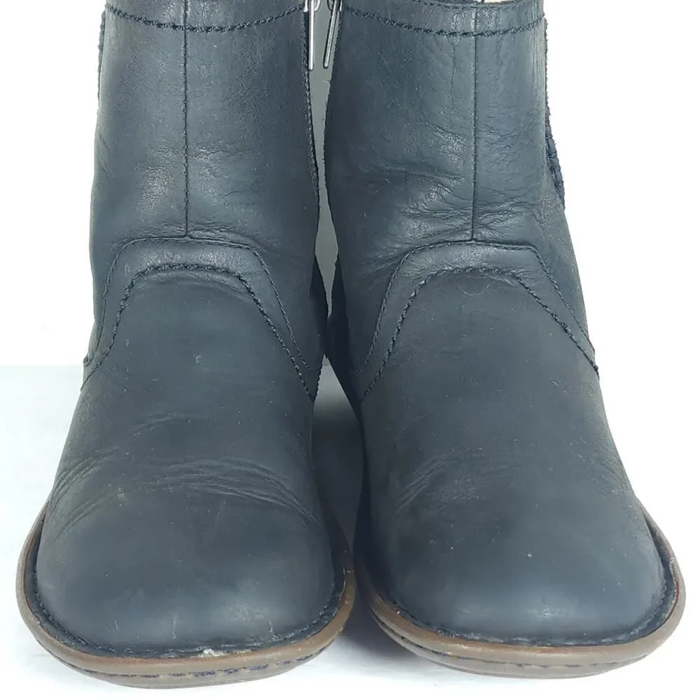 UGG Women's Neevah US6 Black Leather Sheepskin Lined Side Zip Ankle Boots Bootie